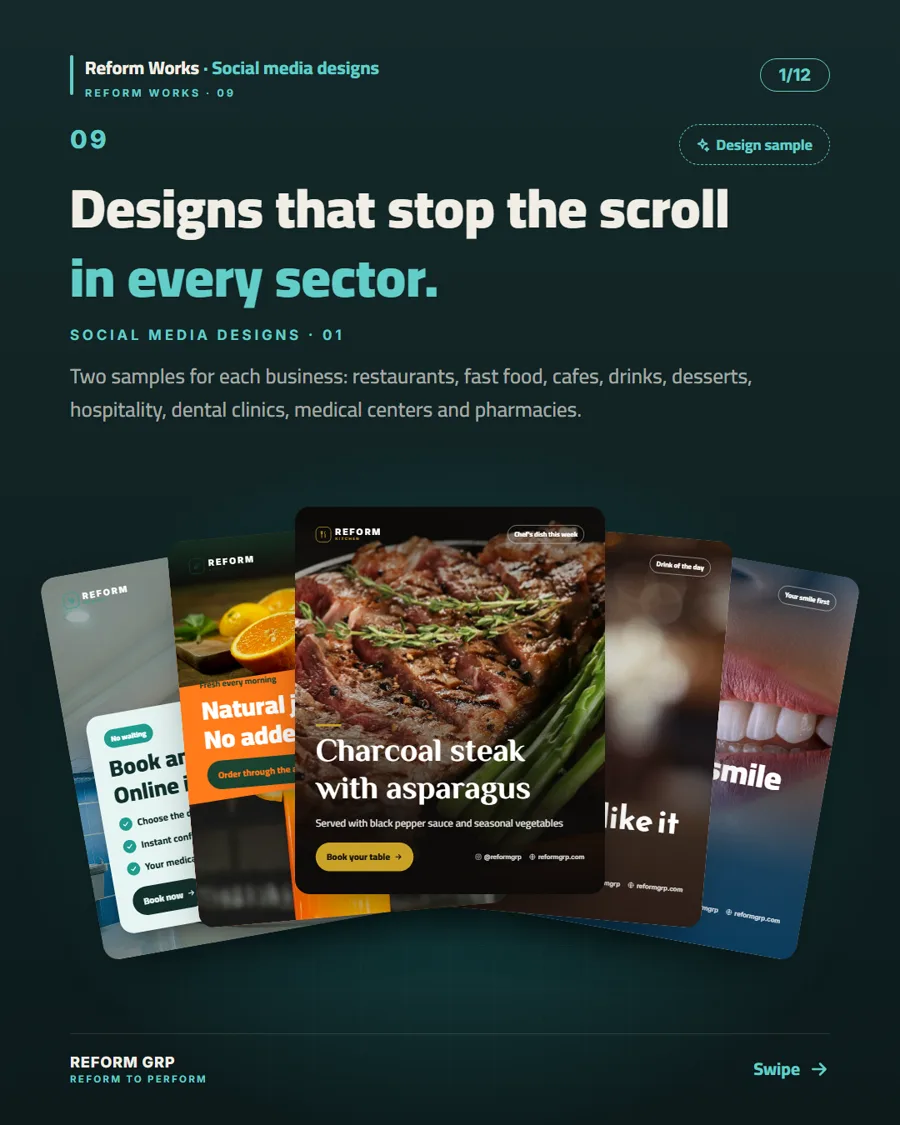 Social media designs for food and health, slide 1